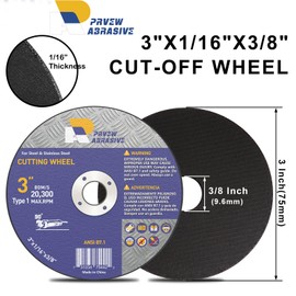 PRVEWABRASIVE 20-Pack 3-Inch Cut Off Wheels,3" x1/16 x3/8" Quality Cutting Disc, Metal & Stainless Steel Aggressive Cutting Wheel for Angle Grinder, General Purpose Cut-Off Wheel(3-Inch)