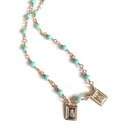 SIFRIMANIA Catholic Wearable Scapular Choker Necklace 16.5 Inches Crystal Bead Chain (Light Blue)