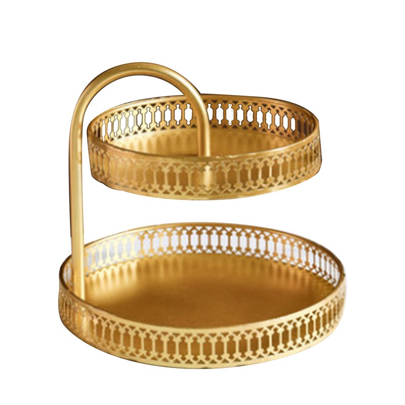 Double Layer Pastry Tray Decorative Copper Gold Biscuits Dessert Display