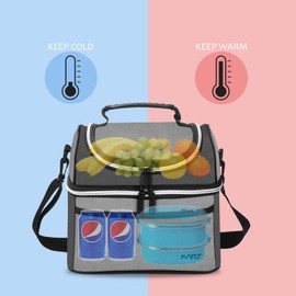 Tirrinia Insulated Lunch Bag, Leakproof Thermal Bento Lunch Box Tote for Women, Men, Adults Work Office Cooler Bag, 10.2" x 7.5" x 9", Gray