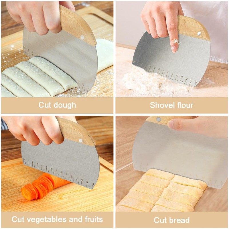 Vicloon Dough Scraper Cutter, 3 Pcs Stainless Steel Dough Scraper