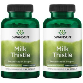 Swanson Milk Thistle (Standardized) - Herbal Liver Support Supplement w/ 80% Silymarin - Natural Formula Helping to Maintain Overall Health & Wellbeing - (120 Capsules) (2 Pack)