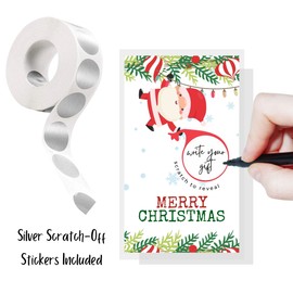Lashicorn Christmas Holiday Scratch Off Coupon Customer Cards DIY | 30 pk | 2x3.5” Write in Your Own Discount Small Business Silver Round Scratch Off Stickers Included Santa Garland