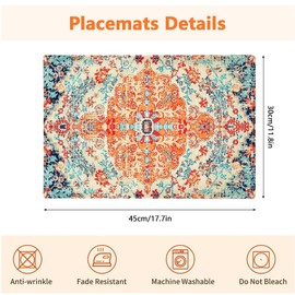 Ethnic Boho Printed Placemats Set of 8, Washable Vintage Linen Table Mats, Heat Resistant Decor Place Mats for Party Home Kitchen Dining Decoration(45 x 30 cm)