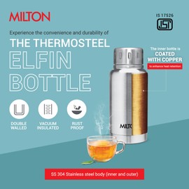 Milton Insulated Water Bottle 5.4 oz (160 ml) Stainless Steel Double walled vacuum flask Hot and Cold Drinks, Leak-Proof Simple Screw Lid, Office, Gym, Elfin 160 Silver