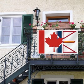 3×5 FT Canada Newfoundland and Labrador Province Combo Flag,Large Canadian NL Decor,Double Side Digital Printed 150D Polyester Banner With Canvas Header Brass Grommet For Outdoor Indoor Parade Car