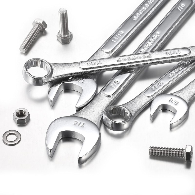 ROCHOOF Combination Wrench Set,16-Piece SAE Wrench Set 12-Point Chrome Vanadium