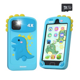 Kids Smart Phone for Boys,4.0" Touchscreen Dual Camera Cell Phone,Toddler Learning & Education Dinosaur Toys Birthday Gifts for Ages 3 Up,Holographic Pyramid,Music Player,32GB(Blue)
