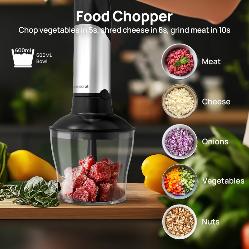 Consciot 7-in-1 Immersion Blender Handheld Max 1100W, Stick Emulsifier with