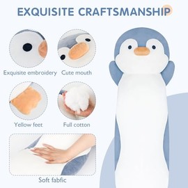36" Penguin Stuffed Animal, Soft Jumbo Long Cuddle Pillow, Cute Blue Penguin Plush Body Pillow Plushies Toy Gift for Kids, Boy and Girls Birthday,Valentine
