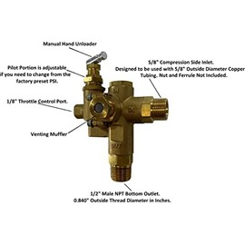5/8" Compression Side Inlet All in One Unloader Pilot Check Valve, Throttle Control Cable for 6.5HP Max Gas air Compressors (095-125 PSI, Valve ONLY, Throttle Control Cable NOT Included)