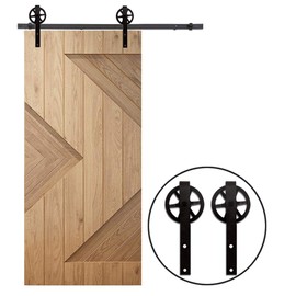 YBT 7ft Big Wheel Shape Sliding Barn Door Hardware Kit, Vintage Sliding Barn Door Closet Hardware Track System for Single Wooden Door