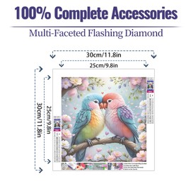 JATOK 5D Diamond Painting Kits for Adults, Couple Bird Diamond Art Kits Full Round Drill Crystal Rhinestone Crafts, DIY Gem Art Picture for Gift Home Wall Decor 30x40cm/12x16in