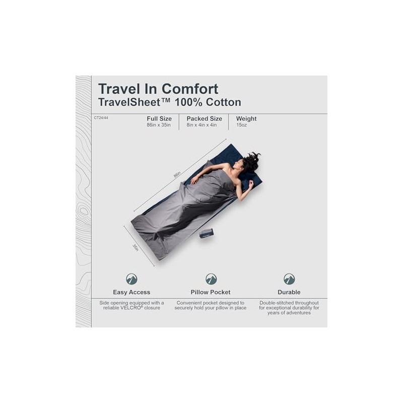 Cocoon Cotton Travel Sheet, tuareg hellgrau/elepant dunkelgrau