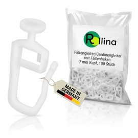 Rollina Curtain Gliders 7 mm (Pack of 100) - Curtain Hooks for Rails with 4-5 mm Inner Track Width - Curtain Hooks - Also Suitable for KVARTAL Strip