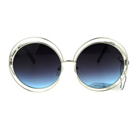 SA106 Womens Round Double Wire Metal Rim Oversize Circle Lens Sunglasses (silver blue, 2.25)