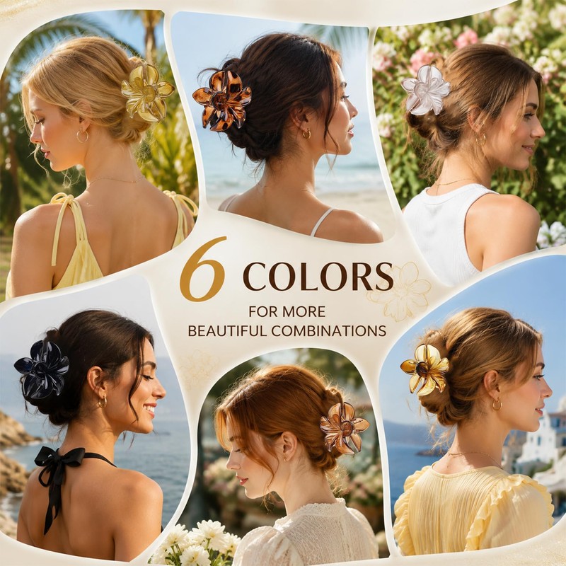 6 Pcs Flower Hair Clips for Women, Hawaiian Hibiscus Plumeria