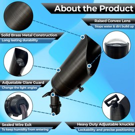 LED Spot Lights Outdoor Landscape Lighting 118 - Solid Brass Spotlight LED Yard Lights Security Landscape Lights for Beautiful Bright Long Lasting Home Garden Area Deck Lighting (No Bulb)