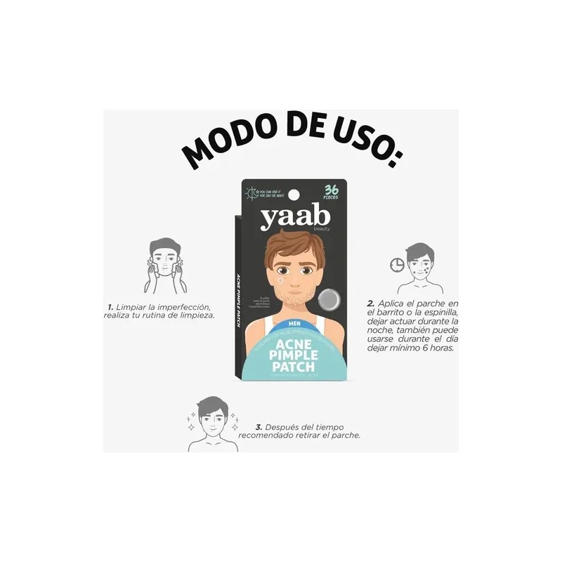 Yaab Beauty Acne Pimple Patch Hombre Caja 36 Parches