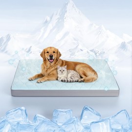 Tivray Q-Max>0.4 Cooling Dog Bed, 44" x 32" Orthopedic Dog Beds Large Sized, Waterproof Self-Cooling Pet Mat for Summer with Removable Washable Cover, Egg Crate Foam, Anti-Slip Bottom, Non-Gel, Blue