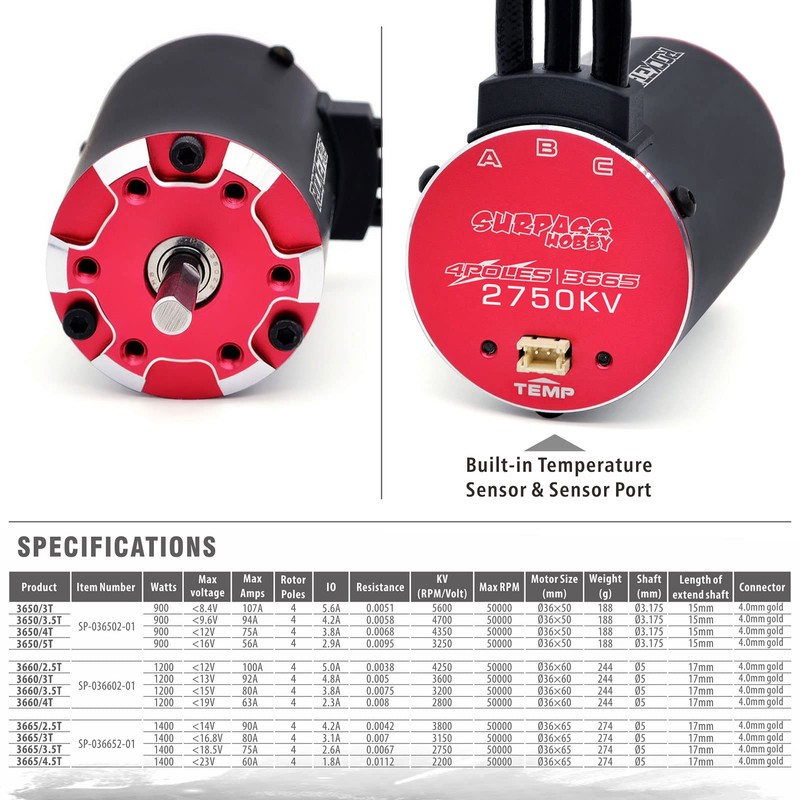 Surpass Rocket V2 Supersonic 3665 2750kv RC BL Motor, 4