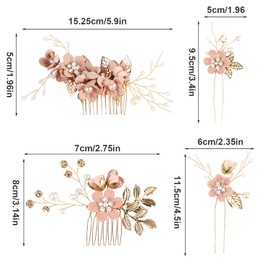 GAVIK 4pcs Wedding Hair Accessories, Crystal Pearl Hair Comb and Flower Hair Pins for Bridesmaid Prom Bridal Shower (Gold)