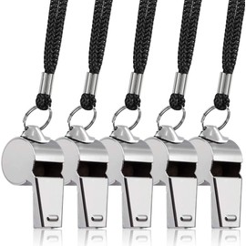 Gbrand Whistles - Metal Referee Whistle with Lanyard, Stainless Steel Loud Whistle for School, Sports Trainning, Soccer, Football, Basketball, Dog training, Security and Emergency Survival(5 PCS)