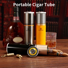Travel Cigar Humidor Case/Box Metal Portable Air Tight Lid Smell Proof Cigar Case Tube Built in Humidifier for Humidity Control, Humidor That can Hold About 3-5 Cigars with Gift Box (Black)