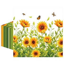 50 Pcs Sunflower Napkins 6.5 x 6.5 inch, Sunflower Birthday Paper Napkins Disposable Holiday Beverage Cocktail Napkins for Summer Fall Bridal Shower Birthday Decoration