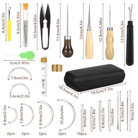 Kasanni Leather Sewing Set 48 Pieces Leather Tool Set Hand Sewing Multifunctional DIY Leather Sewing Set with Sewing Needle, Sewing Awl, Seam Ripper, Thimble and 12-Colour Repair Thread