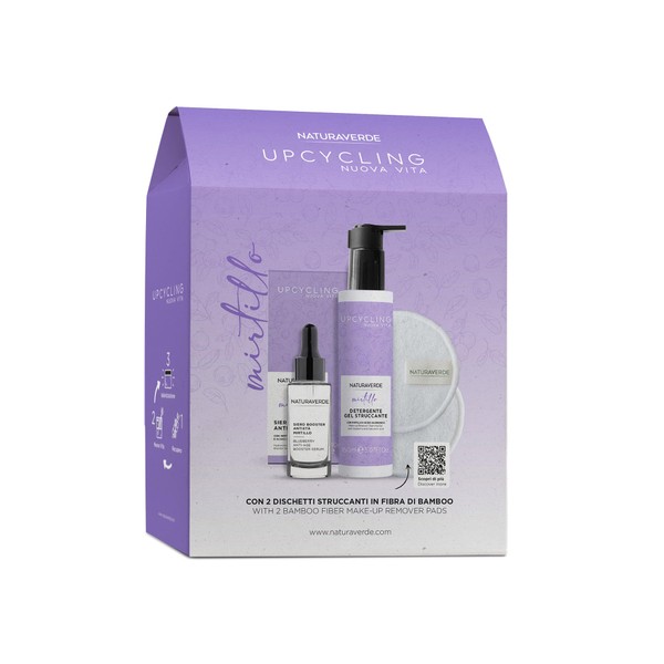 Naturaverde | Skin Care Kit for Face Upcycling Blueberry, Cleansing Gel 150ml and Serum 30ml, Blueberry Extract, Vitamin C and Hyaluronic Acid + Makeup Remover Pads, Complete Skin Care Kit