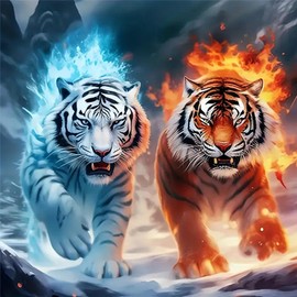 HEIBAGO 5D Diamond Painting Kits for Adults, DIY Tiger Full Drill Diamond Art Painting Kits, Diamond Dots Kits Animal Crystal Rhinestone Embroidery Art Pictures for Home Wall 30x30cm