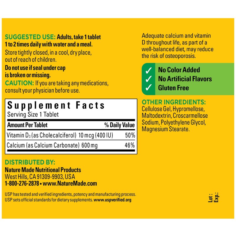 Nature Made Calcium 600 mg with Vitamin D3 for Immune
