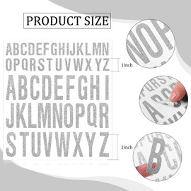 Gersoniel 8 Sheet Glitter Letter Stickers Self Adhesive Letters Stick on Letters Alphabet Sticker Vinyl Letter Decals for Crafts Graduation Cap Wall Decor(1 Inch, 2 Inch,Glitter Silver)