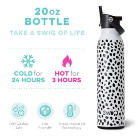 Swig Life 20oz Insulated Water Bottle, Travel Water Bottle with Straw and Lid, Cup Holder Friendly, Stainless Steel (Spot On)