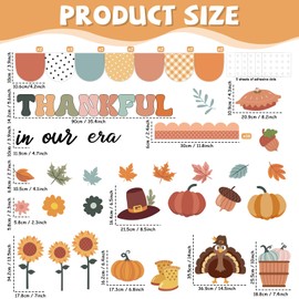 ojustbeok Thanksgiving Turkey Bulletin Board Set in Our Thankful Era Classroom Bulletin Board Decoration Fall Turkey Pumpkin Maple Leaves Paper Cutout for Classroom School Home Chalkboard Wall Decor