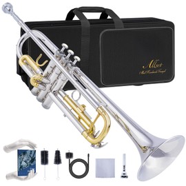 ALLSET Bb Standard Trumpet for Beginners | Student Band, Orchestra, Pro Level Performance | Professional Brass Trumpet Kit with Hard Case, 7C Mouthpiece& Cleaning Kit | Advanced Students Silver