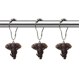 Set of 12 Elephant Shower Curtain Hooks for Elephant Bathroom Decor, Vintage Shower Curtain Rings, Rust Proof Stainless Steel Curtain Hanger for Home Tub Shower Rod (Ancient Red)