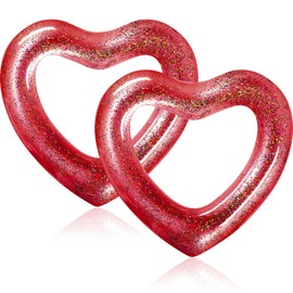 2 Pcs Heart Pool Floats Inflatable Swim Rings, 47.3 x 39.4 Inch Bachelorette Floaties Heart Shaped Swimming Loungers Tube for Adults Summer Water Ring,Fun Beach Party Decorations(Red)