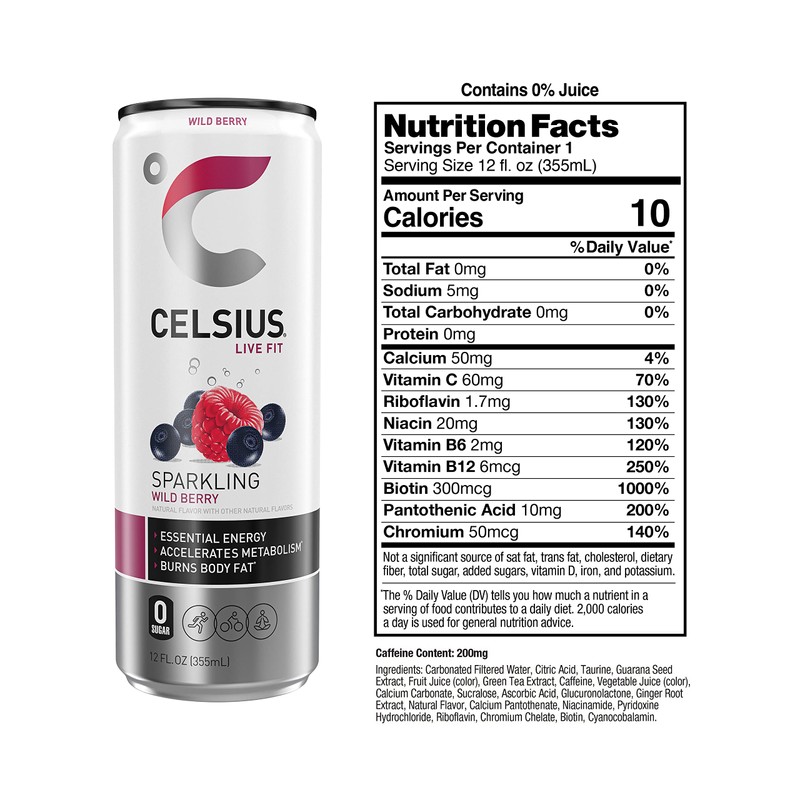 CELSIUS Essential Energy Drink 12 Fl Oz, Sparkling Wild Berry