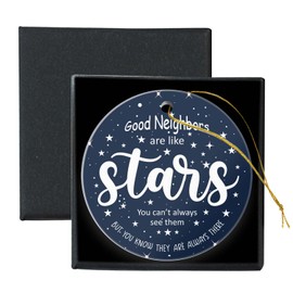 Neighbors Christmas Ornaments 3 Inch Round Souvenir with Gift Box & Ribbon for Xmas,Friends,Family,Neighbors are Like Stars