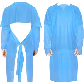 Disposable Waterproof PPE Isolation Gown with Waist Ties, Thumb Loops,100, Blue, One Size fits All