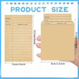 Library Card Pocket with Envelopes 80 Pack Self Adhesive Book Checkout out Cards - Due Date Note Cards Vintage Library Card Reading List Bookmark Card for Book Checkouts, Classroom Supplies (Brown)