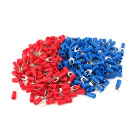 sourcing map 200pcs 16-14 AWG Wire Cable Connector Fork Spade Terminal #8 Red Blue