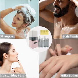 Empty Travel Small Size Pump Bottles Tubes kit for toiletries with Labels， Keepzi Reusable Leakproof Traveling Conditioner containers Sets for Liquids Lotion Shampoo Foam soap face Body wash, Pink