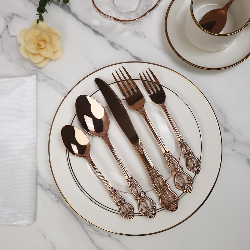 Runfly Gorgeous Retro Royal Rose Gold/Copper Stainless Steel 20 Pieces