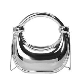 GSYPS Acrylic Evening Clutch Purse Top-handle Moon Hobo Bag, Unique Metallic Handbag for Wedding Party Mirror Shoulder Bag D-Silver