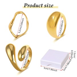 GWAWG Gold Chunky Rings for Women, 14K Gold Plated Ring Set, Adjustable Dome Thick Open Rings, Minimalist Thumb Rings for Women, Perfect for Stacking, Gifts for Girlfriend Mom, with Jewellery Box