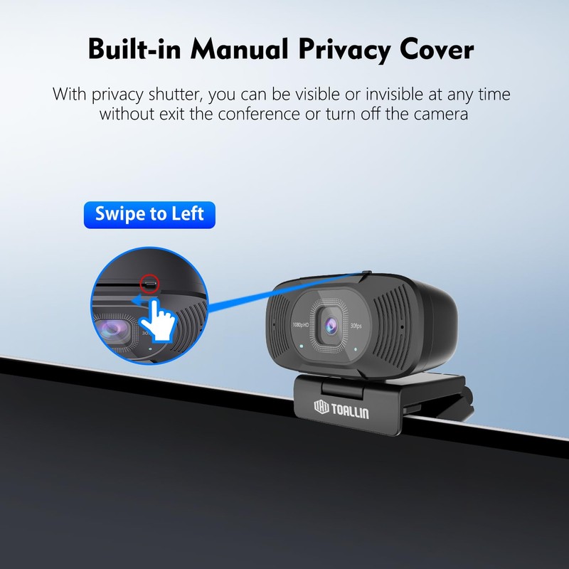 TOALLIN 1080P Full HD Webcam with Dual Microphones, Computer Web