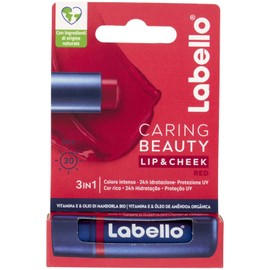 Labello Caring Beauty Lip & Cheek Red 4.8g Lippen- und Wangen-Lippenbalsam mit einer roten Note, getönter Lippenbalsam und Blush Stick 2 in 1, feuchtigkeitsspendender Lip Balm mit LSF 30 Schutz